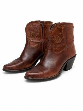 Vintage Code West Brown Leather Western Cowboy Boots Embroidered Sz 8M